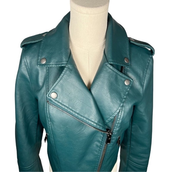 NWOT 7 for All Mankind Green Faux Leather Moto Jacket (S) - Picture 4 of 10